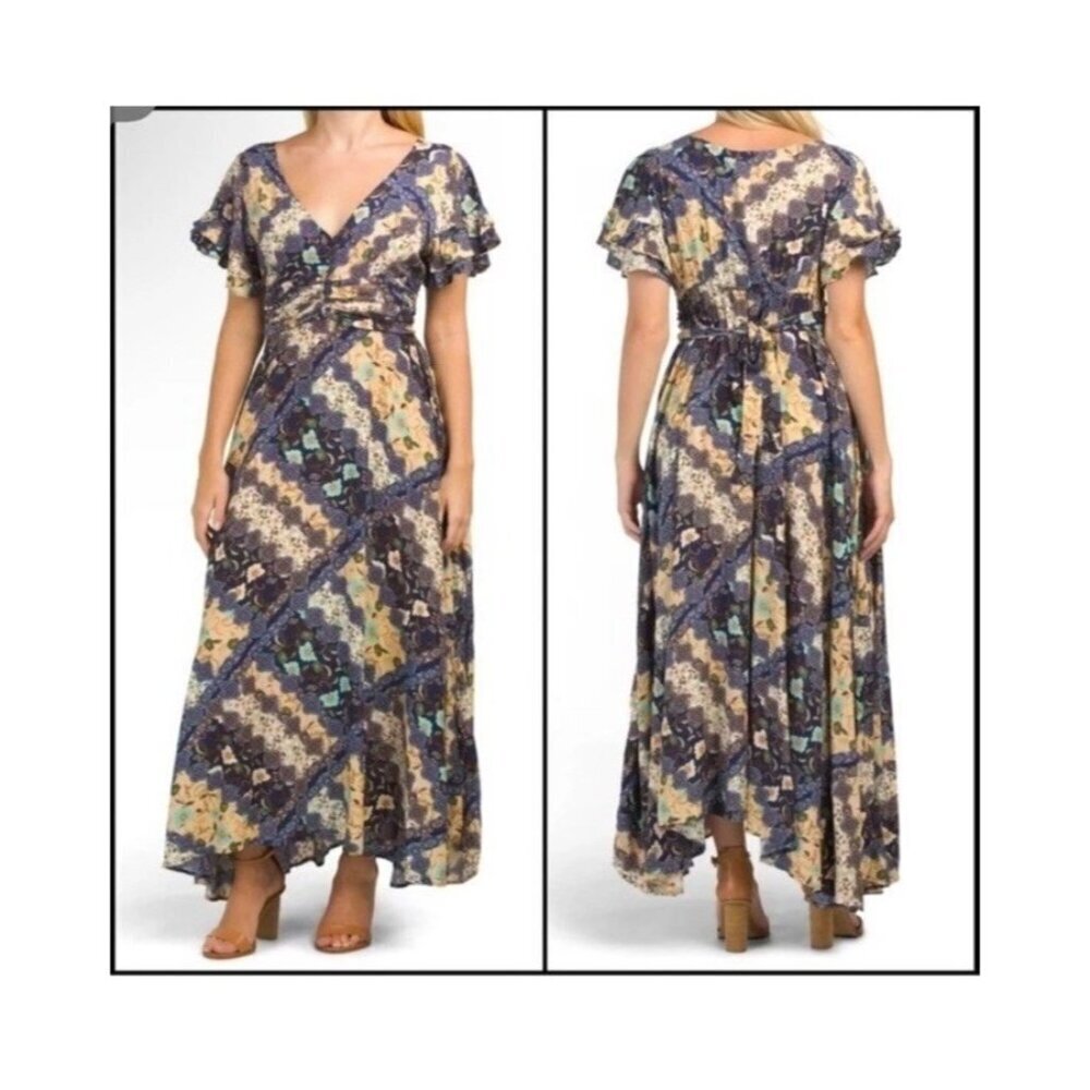 Abel The Label Floral Boho Patchwork Maxi Dress Womens Small
